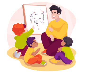 Early learning educator supporting communication and group learning in a kindergarten setting